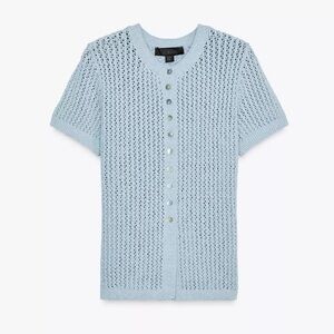 Zara Textured Knit Button-Up Shirt - Light Blue